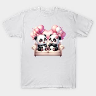 Valentine Panda Bear Couple Sitting Sofa T-Shirt